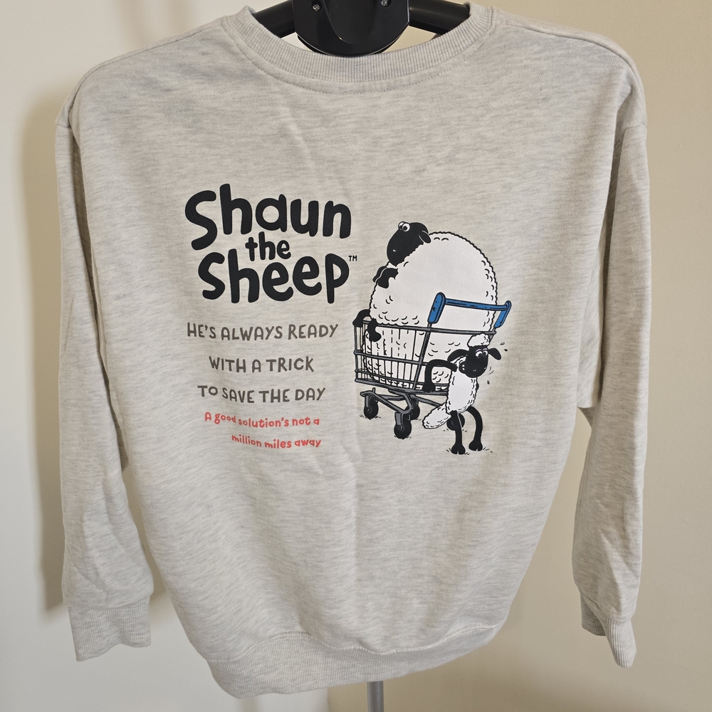 Shaun the Sheep Aardman Animations Embroidered Graphic Sweatshirt Grey Medium